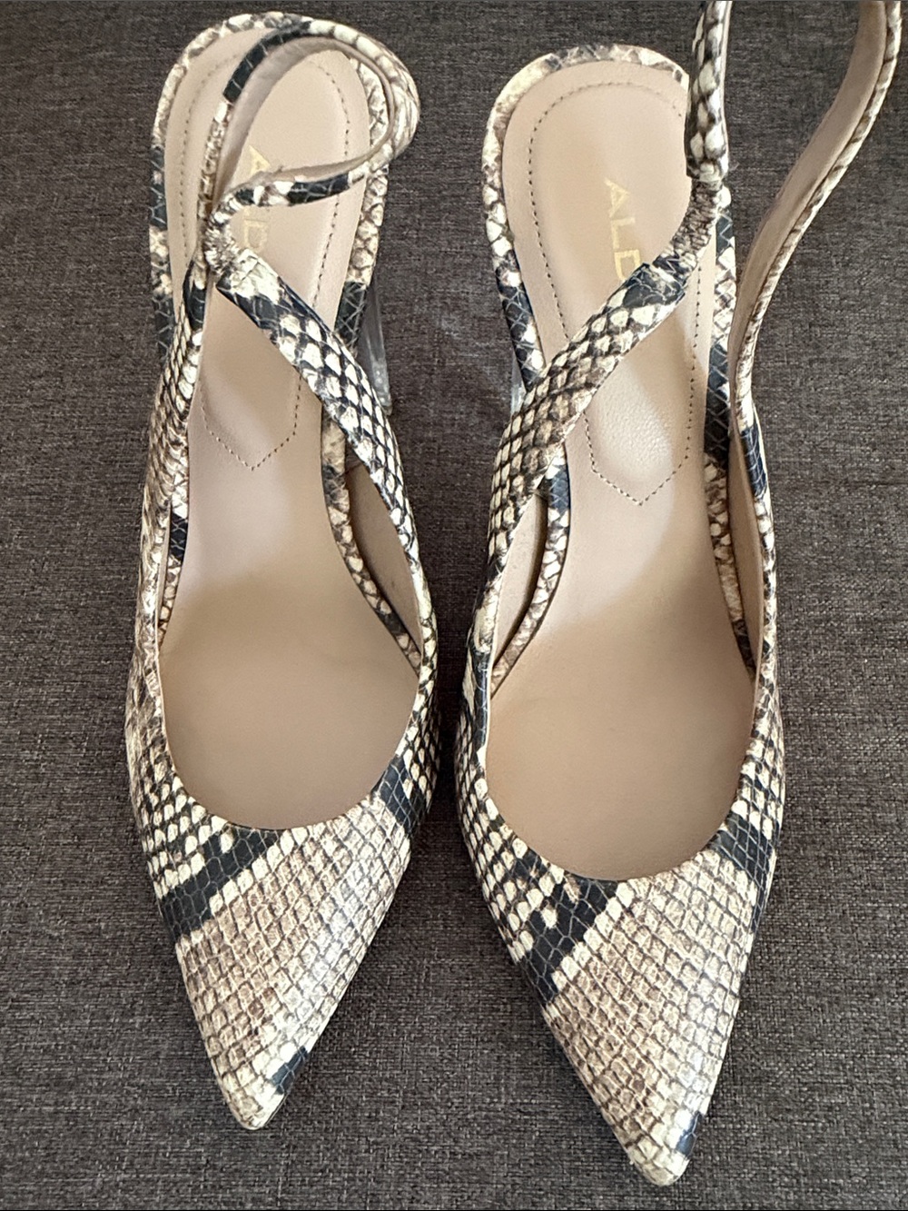 Aldo Neutral Snake-Print Slingback Pumps with Clear Heel - Picture 4 of 5